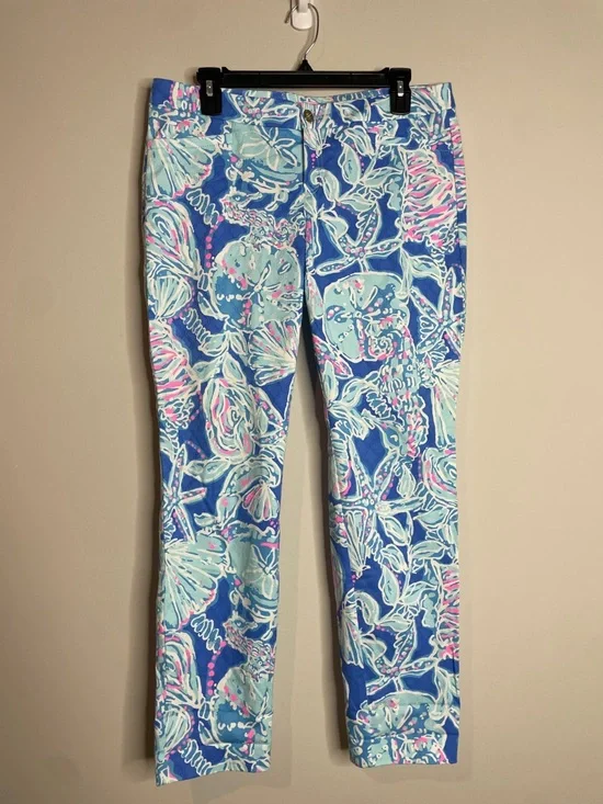 Lilly Pulitzer | Kelly Skinny Ankle Pants in “Bay Blue Into The Deep" Size 10 - Picture 1 of 7